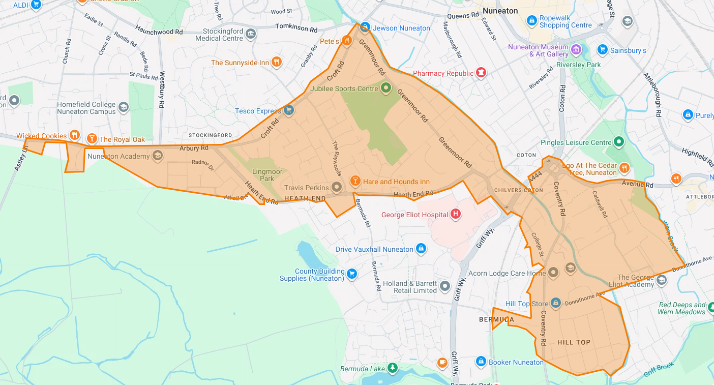 Middlemarch School Priority area, including shared areas A map showing an orange boundary area marking Middlemarch School's Priority areas