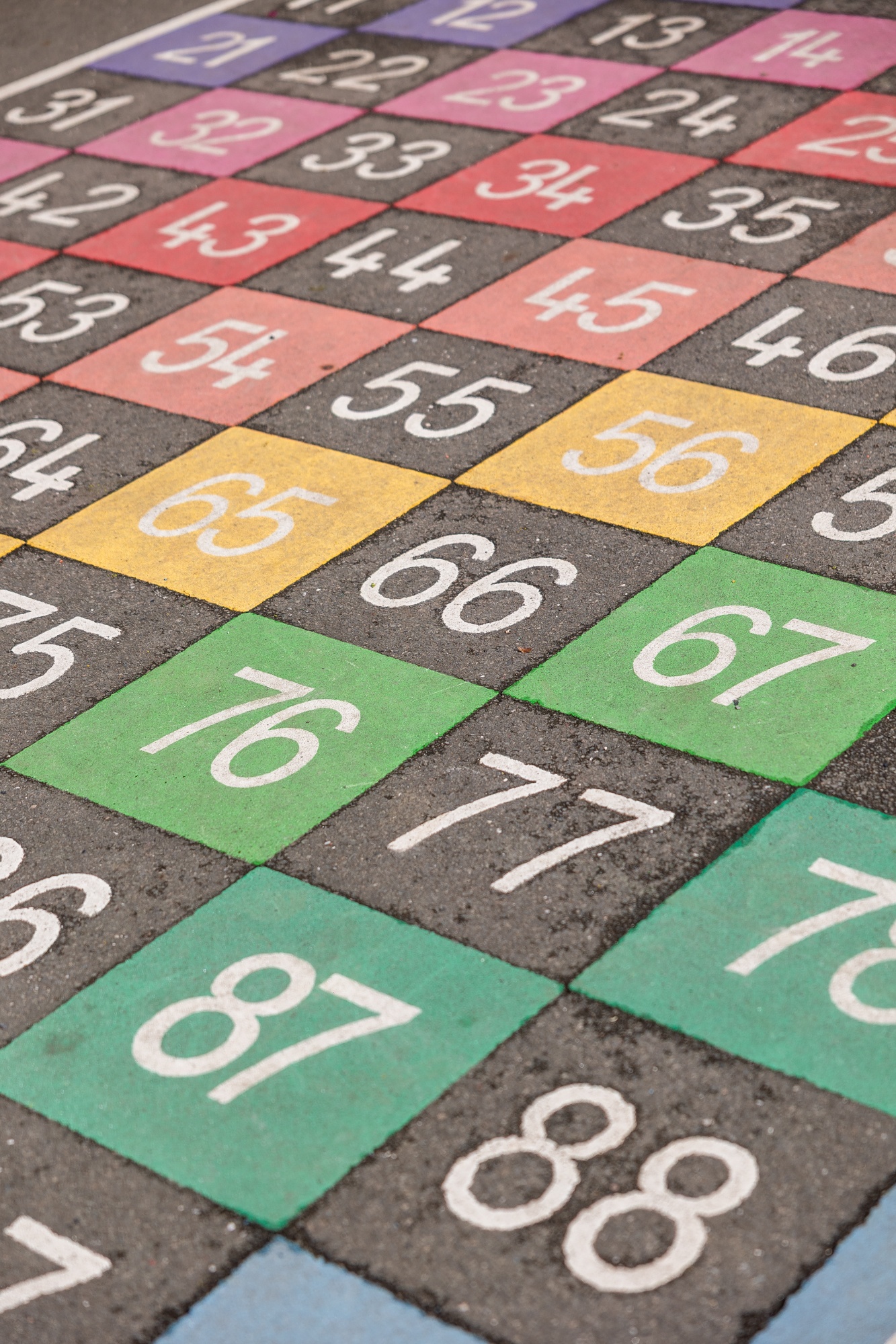 A close up of a colourful number grid on a playground