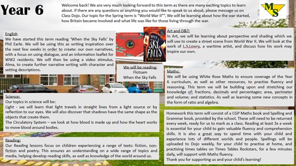 Image showing text explaining the year 6 work